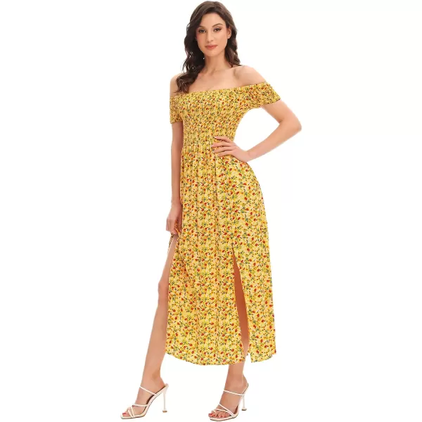 Floerns Womens Boho Floral Print Off Shoulder Split Long A Line DressYellow Red Floral