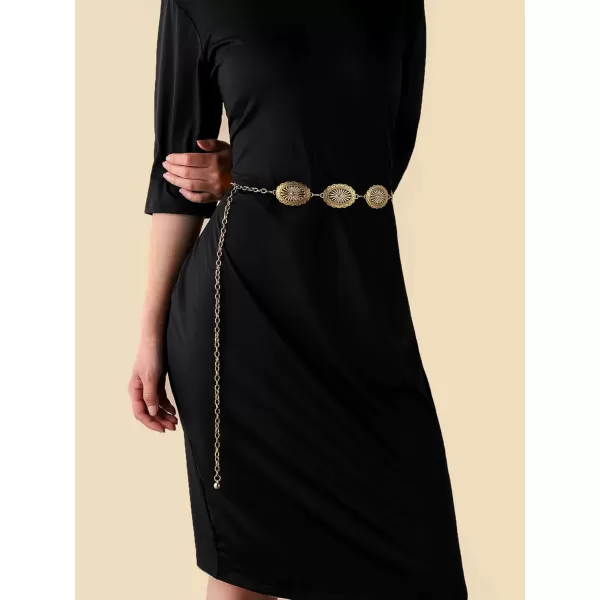 Floerns Womens Textured Geo Adjustable Metal Chain Belt for Jeans DressesGold Oval