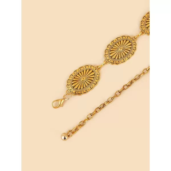 Floerns Womens Textured Geo Adjustable Metal Chain Belt for Jeans DressesGold Oval