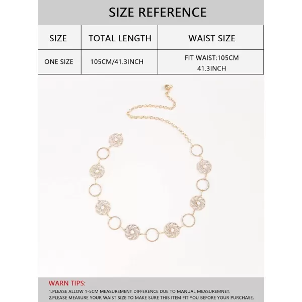 Floerns Womens Textured Geo Adjustable Metal Chain Belt for Jeans DressesGold Pearl
