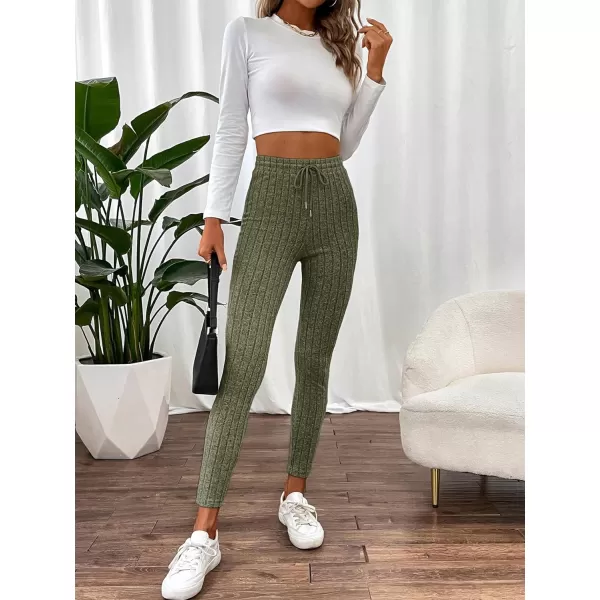 Floerns Womens High Waist Split Slit Hem Stretchy Rib Knit Leggings PantsGreen
