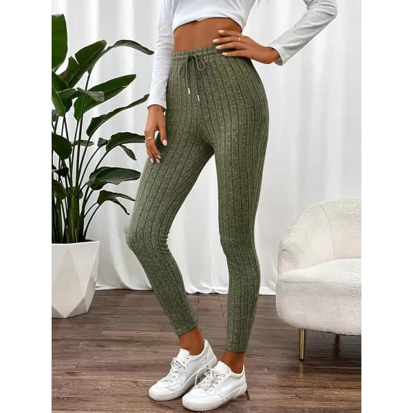 Floerns Womens High Waist Split Slit Hem Stretchy Rib Knit Leggings PantsGreen