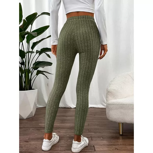 Floerns Womens High Waist Split Slit Hem Stretchy Rib Knit Leggings PantsGreen