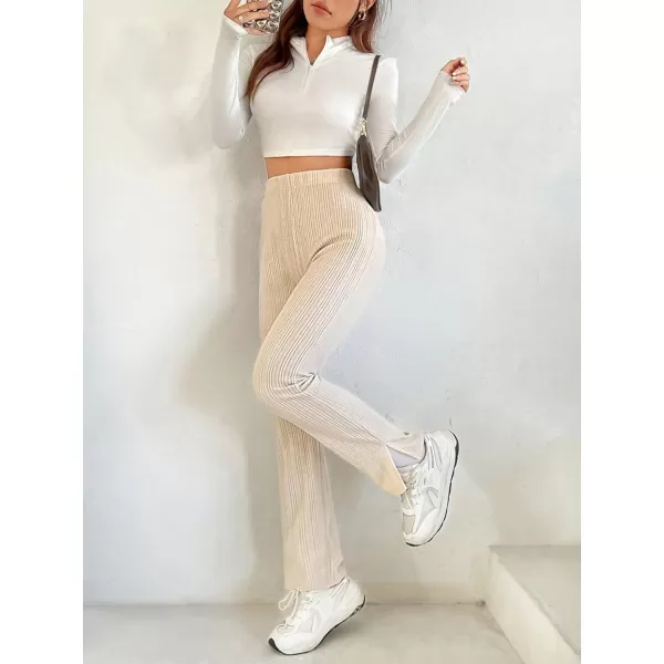 Floerns Womens High Waist Split Slit Hem Stretchy Rib Knit Leggings PantsKhaki