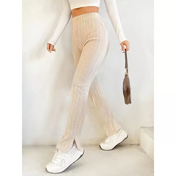 Floerns Womens High Waist Split Slit Hem Stretchy Rib Knit Leggings PantsKhaki
