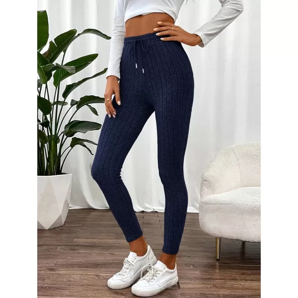 Floerns Womens High Waist Split Slit Hem Stretchy Rib Knit Leggings PantsNavy Blue