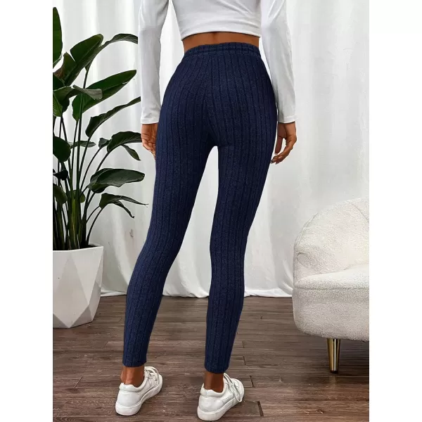 Floerns Womens High Waist Split Slit Hem Stretchy Rib Knit Leggings PantsNavy Blue