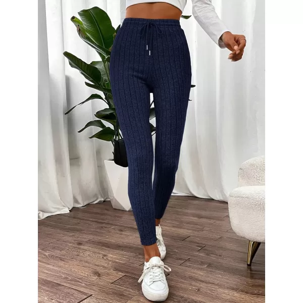 Floerns Womens High Waist Split Slit Hem Stretchy Rib Knit Leggings PantsNavy Blue