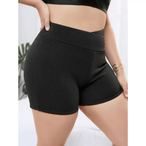 Floerns Womens Plus Size Ruched High Waisted Bikini Bottom Swim Shorts Black 0XLBlack Plain
