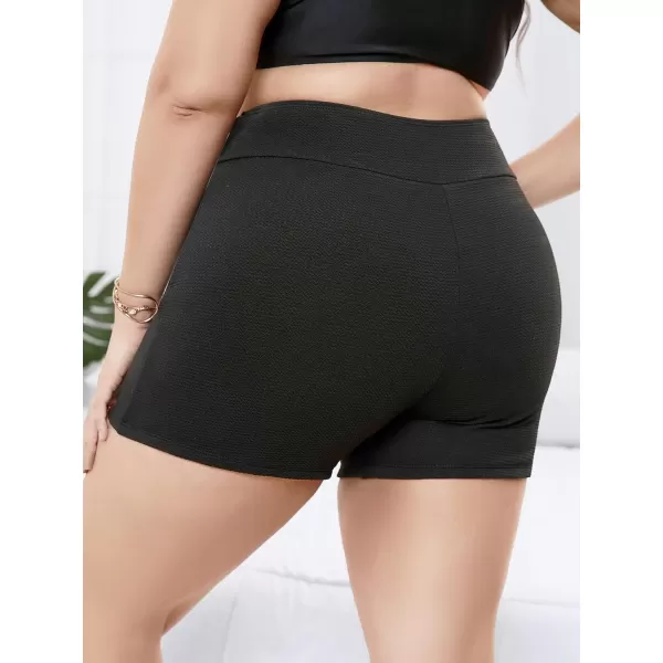 Floerns Womens Plus Size Ruched High Waisted Bikini Bottom Swim Shorts Black 0XLBlack Plain