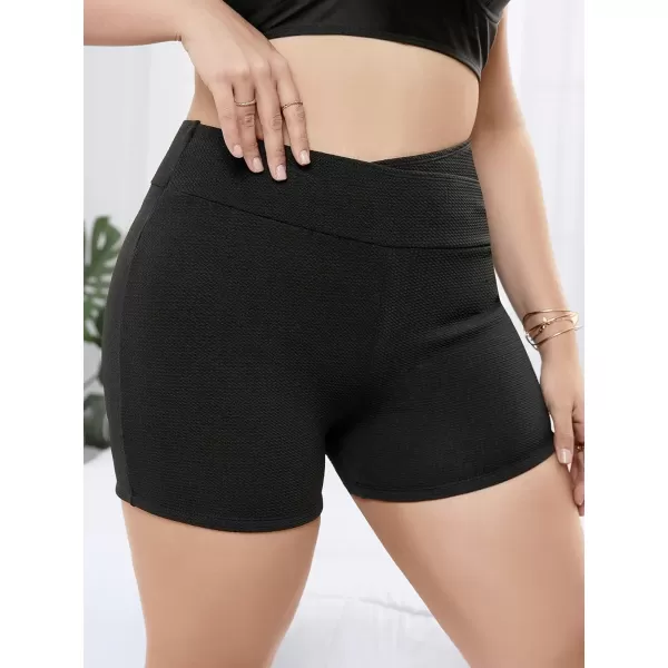 Floerns Womens Plus Size Ruched High Waisted Bikini Bottom Swim Shorts Black 0XLBlack Plain