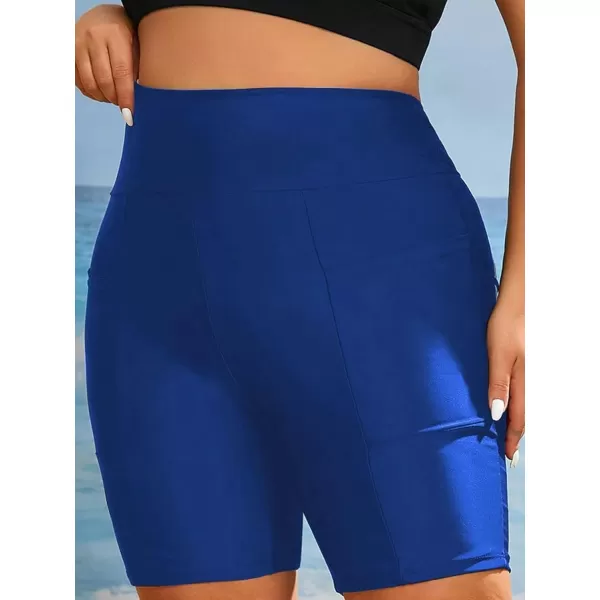 Floerns Womens Plus Size Ruched High Waisted Bikini Bottom Swim Shorts Black 0XLBlue