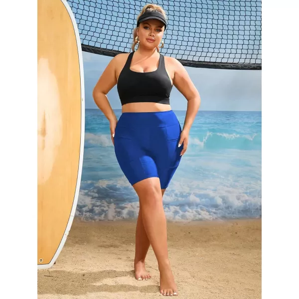 Floerns Womens Plus Size Ruched High Waisted Bikini Bottom Swim Shorts Black 0XLBlue