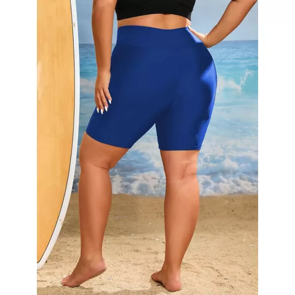 Floerns Womens Plus Size Ruched High Waisted Bikini Bottom Swim Shorts Black 0XLBlue