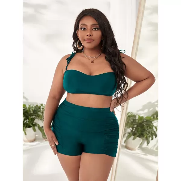 Floerns Womens Plus Size Ruched High Waisted Bikini Bottom Swim Shorts Black 0XLDark Green