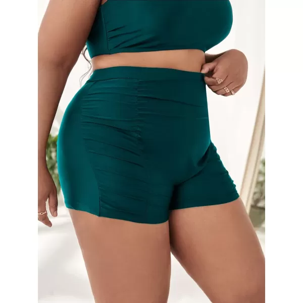 Floerns Womens Plus Size Ruched High Waisted Bikini Bottom Swim Shorts Black 0XLDark Green