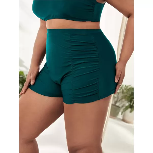 Floerns Womens Plus Size Ruched High Waisted Bikini Bottom Swim Shorts Black 0XLDark Green