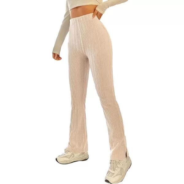 Floerns Womens High Waist Split Slit Hem Stretchy Rib Knit Leggings PantsKhaki