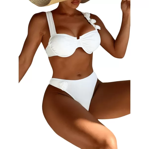 imageFloerns Womens Floral Appliques Ruched Push Up Bikini Tops Swimwear Bikini BraWhite