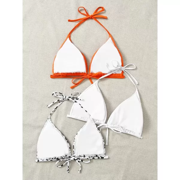 imageFloerns Womens Plus Size 3 Piece Halter Triangle Swimsuit Bikini Top SetA White