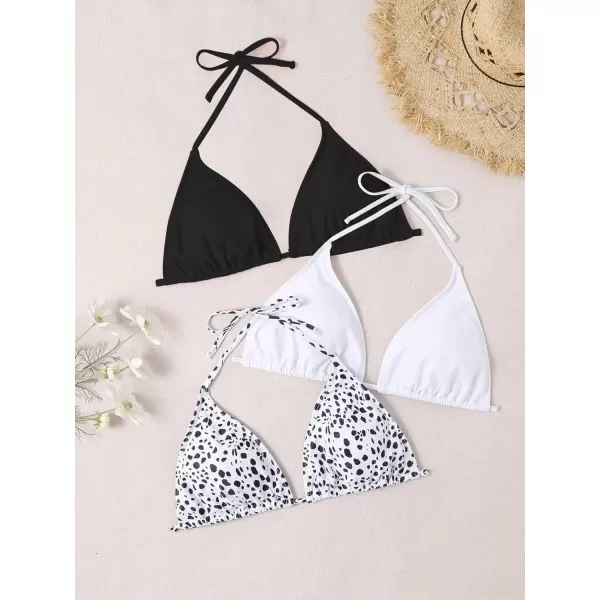 imageFloerns Womens Plus Size 3 Piece Halter Triangle Swimsuit Bikini Top SetBlack Multi