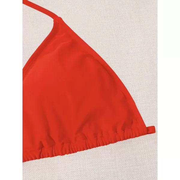 imageFloerns Womens Plus Size 3 Piece Halter Triangle Swimsuit Bikini Top SetOrange White Multi