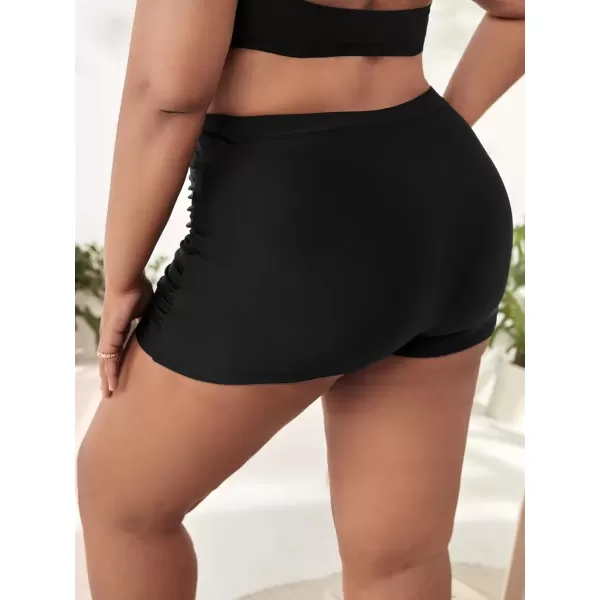 imageFloerns Womens Plus Size Ruched High Waisted Bikini Bottom Swim Shorts Black 0XLBlack