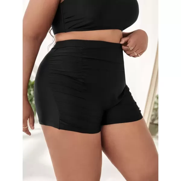 imageFloerns Womens Plus Size Ruched High Waisted Bikini Bottom Swim Shorts Black 0XLBlack