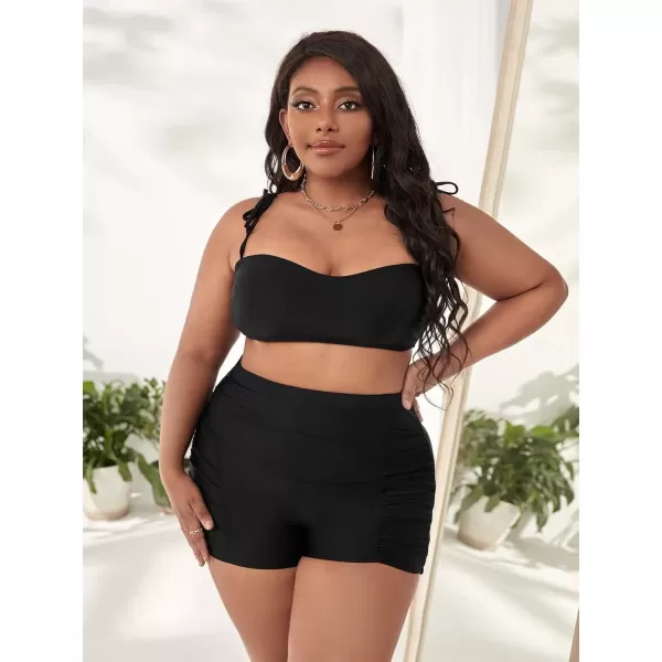 imageFloerns Womens Plus Size Ruched High Waisted Bikini Bottom Swim Shorts Black 0XLBlack