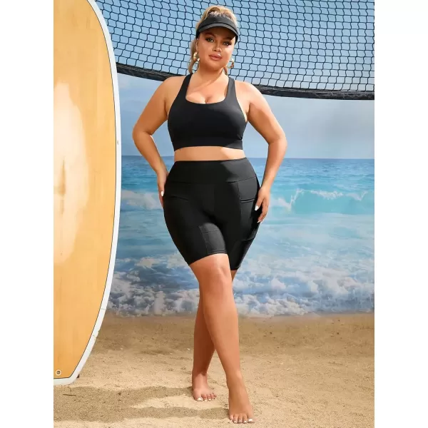 imageFloerns Womens Plus Size Ruched High Waisted Bikini Bottom Swim Shorts Black 0XLBlack Pure