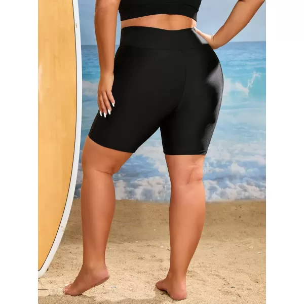 imageFloerns Womens Plus Size Ruched High Waisted Bikini Bottom Swim Shorts Black 0XLBlack Pure
