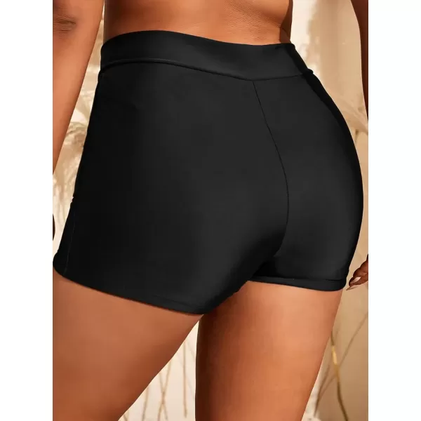 imageFloerns Womens Plus Size Ruched High Waisted Bikini Bottom Swim Shorts Black 0XLBlack Solid