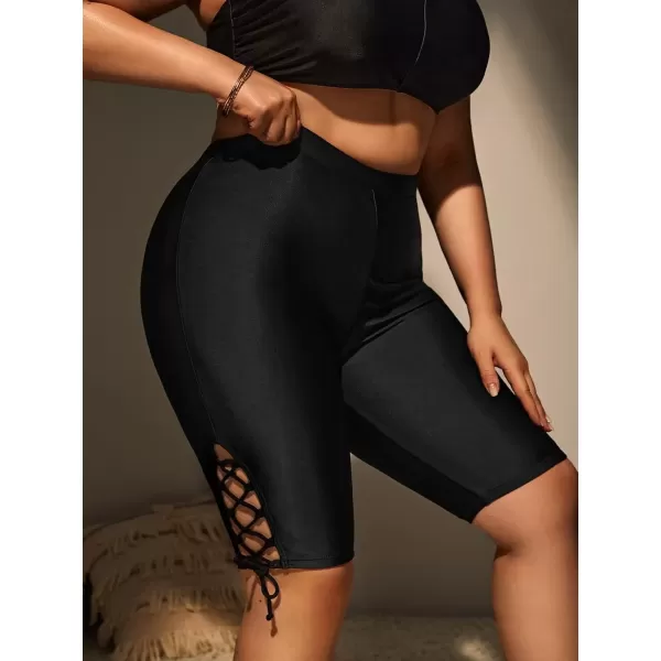 imageFloerns Womens Plus Size Swim Shorts High Waist Board Shorts SwimwearBlack Ink