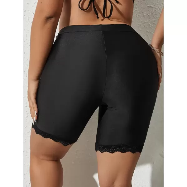 imageFloerns Womens Plus Size Swim Shorts High Waist Board Shorts SwimwearBlack Lace Solid