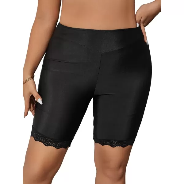imageFloerns Womens Plus Size Swim Shorts High Waist Board Shorts SwimwearBlack Lace Solid