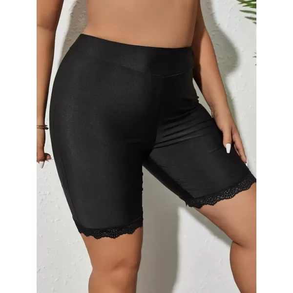 imageFloerns Womens Plus Size Swim Shorts High Waist Board Shorts SwimwearBlack Lace Solid
