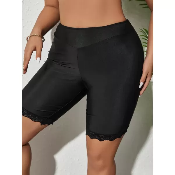 imageFloerns Womens Plus Size Swim Shorts High Waist Board Shorts SwimwearBlack Lace Solid