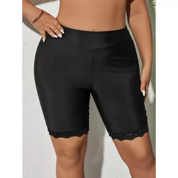 imageFloerns Womens Plus Size Swim Shorts High Waist Board Shorts SwimwearBlack Lace Solid