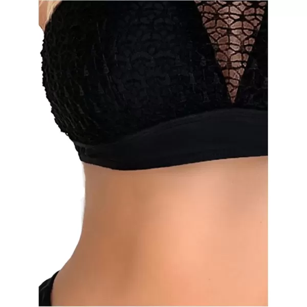 imageFloerns Womens Solid Sheer Mesh Hollow Out Halter Tie Neck Backless Bikini BraBlack