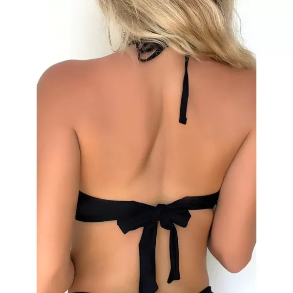 imageFloerns Womens Solid Sheer Mesh Hollow Out Halter Tie Neck Backless Bikini BraBlack
