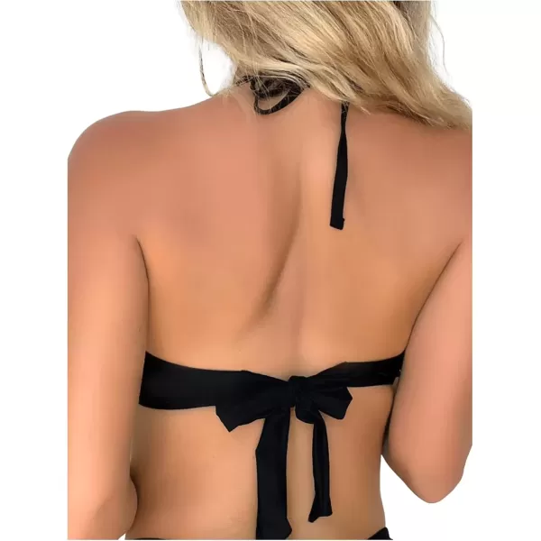 imageFloerns Womens Solid Sheer Mesh Hollow Out Halter Tie Neck Backless Bikini BraBlack