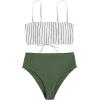 imageFloerns Womens Boho Two Piece High Waist Bathing Suit Bandeau SwimsuitGreen Striped