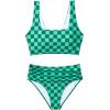 imageFloerns Womens Plaid Print Square Neck Tankini Sets Two Piece Bathing SuitGreen