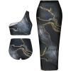 imageFloerns Womens Plus Size 3 Piece Bathing Suit One Shoulder Bikini Set with Cover UpBlack Marble