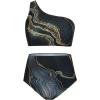 imageFloerns Womens Plus Size 3 Piece Bathing Suit One Shoulder Bikini Set with Cover UpBlack Marble