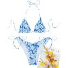 imageFloerns Womens Solid Halter Tie Side Bikini Set Two Piece Bathing SuitBlue and White Smock