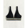 imageFloerns Womens Striped Deep V Neck Shirred Bikini Top Swim TopBlack