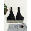 imageFloerns Womens Striped Deep V Neck Shirred Bikini Top Swim TopBlack