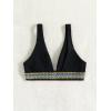 imageFloerns Womens Striped Deep V Neck Shirred Bikini Top Swim TopBlack