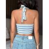 imageFloerns Womens Striped Print Knitwear Sleeveless Halter Backless Crop Tank TopBlue